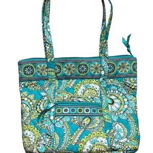 Vera Bradley Betsey Tote Peacock Print Retired 2007 Quilted Shoulder Bag Zip Top